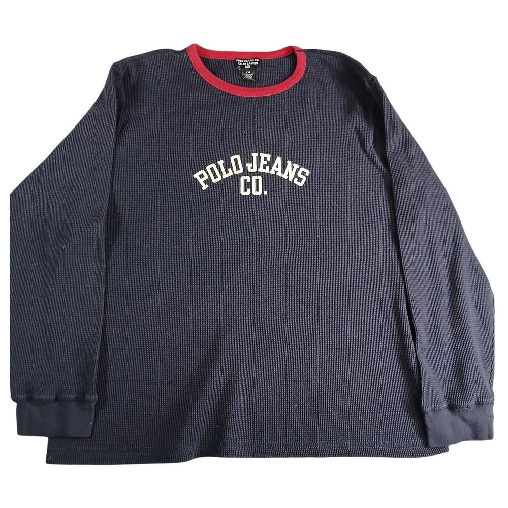 Polo Ralph Lauren Sweater Mens XXL 2XL Blue Waffle Knit Crewneck Long USA Made